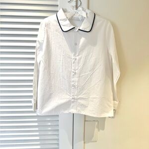 NEW Edgehill Collection White Shirt with Navy Accents size 7 boys long sleeve